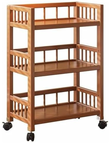 Caimcie 3-stufiger Rollwagen aus Bambus und rollendes Allzweck-Aufbewahrungs-Organizer-Bücherregal mit Rädern für Küche, Badezimmer, Schlafzimmer, Wohnzimmer 50cm