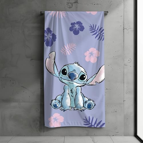 Disney Lilo und Stitch Strandtuch, Handtuch, 100% Baumwolle, Stitch, Baden, Meer, abtrocknen (Lila)