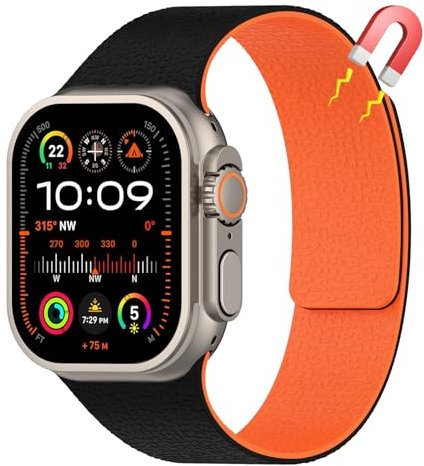 AiiBowy Correa Magnética Compatibles con Apple Watch Pulsera 46mm 45mm 44mm 42mm 49mm, Pulsera Silicona Deportiva para iWatch Ultra 3/2/1 SE 3/2/1 Series 11/10/9/8/7/6/5/4/3/2/1 Negro Naranja