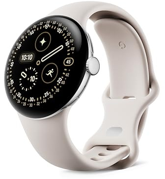 Google Pixel Watch 4 (41 mm) – Montre connectée Android, Suivi Complet des données de santé et de Remise en Forme – Boîtier en Aluminium Argent Poli – Bracelet Sport Porcelaine – LTE