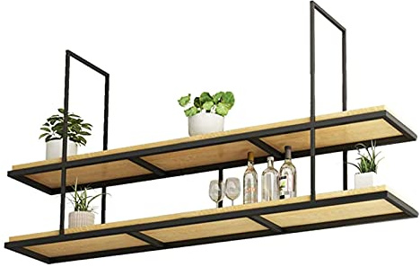 ZHANGshouf Ceiling Hanging Shelf Floating Decorative Display Rack for Flowers Pots Pans Wooden and Metal Iron Wine Holder Black Color