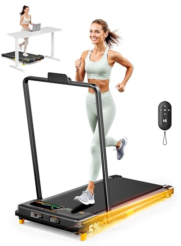 WALK WAKE Laufband mit 5% Steigung, Kompaktes Laufband Schreibtisch für Zuhause und Büro, Walking Pad 150KG Kapazität 2.5HP Ruhiger Motor, Tragbare Laufmaschine mit Fernbedienung 1-6 KM/H Gelb