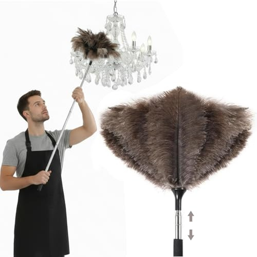 Extendable Ostrich Feather Duster -40 Inch Ostrich Feather Duster - Extendable Handle, Wood Handle, Fluffy Natural Genuine Feathers, Ideal for Home, Car, Office Cleaning