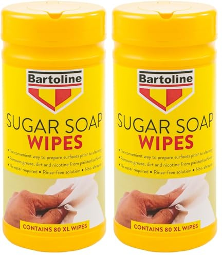 Bartoline Sugar Soap - Pre-Paint Cleaner & Degreaser Wipes for Wood, Metal, and Plastic - 80 Extra-Large XL (Pack of 2)