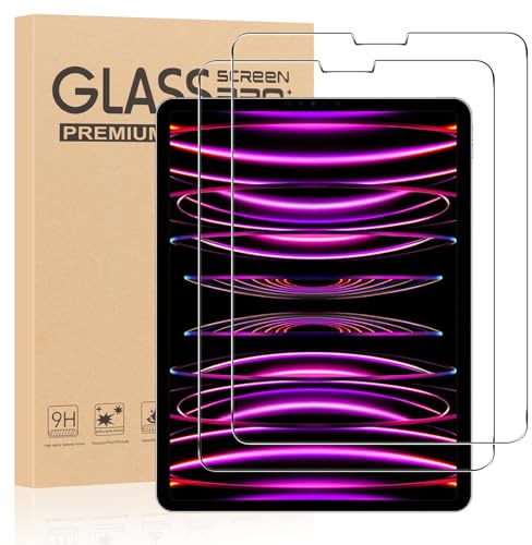 Olgary 2 Pezzi, Pellicola Protettiva per iPad Pro 12.9 Pollici Modello 2022/2021/2020/2018 (6/5/4/3 Generazione), 9H Durezza HD Trasparente Vetro Temperato, Anti Graffio Protezione Schermo
