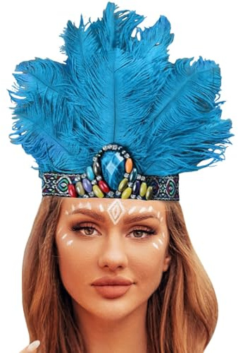 Karneval Kostüm Damen Kinder Stirnband Indianer mit Federn Damen Kinder Indianer Kopfschmuck Bunt Feder traditionellen Stil Nordamerikanischer Haarband Karneval Fasching Haarschmuck Kostüm 2026
