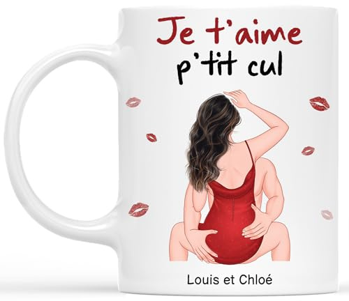 Cadeau Plus Mug Personnalisé Prénom - Je T'aime de Tout Mon Popotin - Idée Cadeau Anniversaire et Mariage, mug couple amoureux, tasse personnalisable saint valentin, tasse amoureux (Modèle #2)