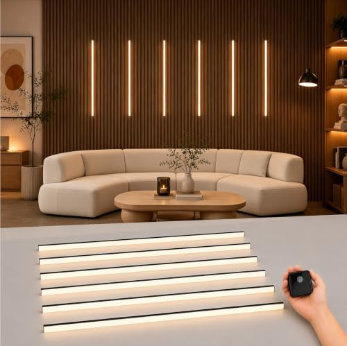 LED StripLights for Acoustic Wall Panels6x100 CM, Touch Switch[Class A+++] | Warm White Lights, Dimmable and Cuttablefor Slat Panels, Cabinets,Bedroom, Gaming RoomEnergy,Shelves 12 x 12mm
