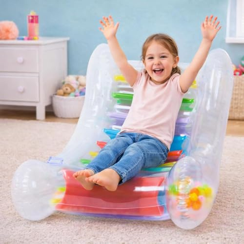 CASVO Inflatable Sensory Rocker with 20 Ball Bells Rocking Chairs Sensory Transparent inflation Air Chair for Children sensory chair Special Needs Rocking Chair Kids Boys Girls Gift