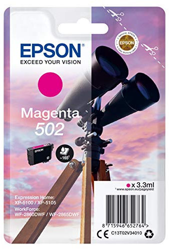 Epson Original 502 Tinte Fernglas, XP-5100 XP-5105 WF-2860DWF WF-2865DWF, Amazon Dash Replenishment-fähig (magenta), Standard, Normalverpackung