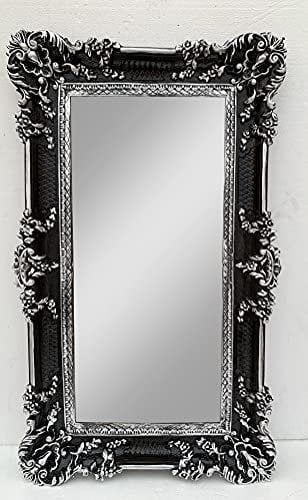 Wandspiegel Barock Antik Badspiegel Schwarz-Silber 97x57 Flurspiegel Rechteckig Friseurspiegel Wanddeko aus Italien