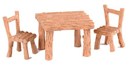Meisijia 3PCS Tisch Stuhl Harz-Fertigkeit Micro Landschaft Ornament Feegarten Miniatur Terrarium Figurine Dekoration