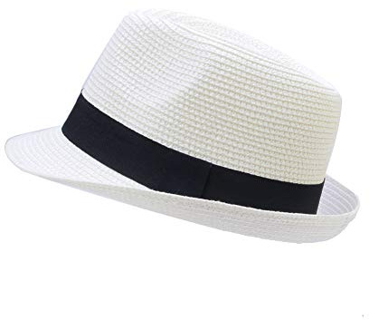 IFSUN Chapeau de paille Fedora unisexe pour enfants, garçons et filles, chapeau de jazz chapeau de soleil à bord court, blanc, Taille unique