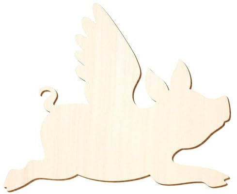 Holz Glücksschwein, Fliegendes Schwein V1-3-50cm Breite - Basteln Deko, Größe:27cm, Pack mit:1 Stück