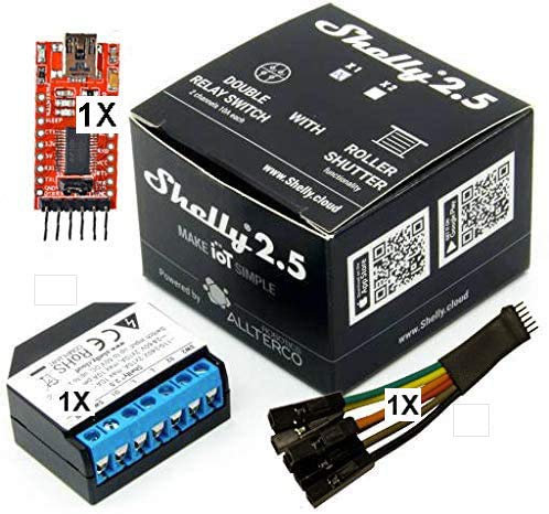 KIt Shelly 2.5 Wireless Dual relè Interruttore Intelligente domotica, compatibile Alexa e Google home 1 pz adattatore 1 pezzo Programmatore 1 Pezzo