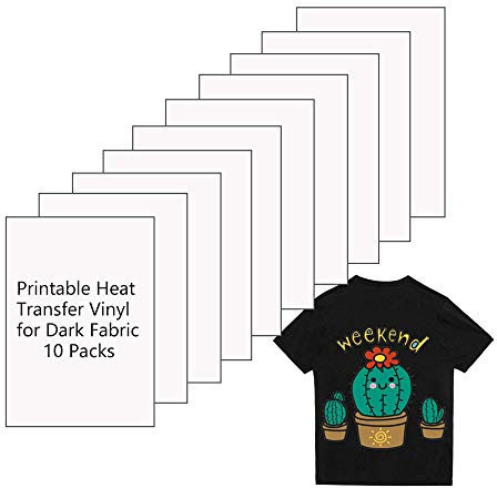 Printable Heat Transfer Vinyl Paper Inkjet Printer Iron on HTV for Dark Fabrics or T-Shirts, A4 Size Pack of 10