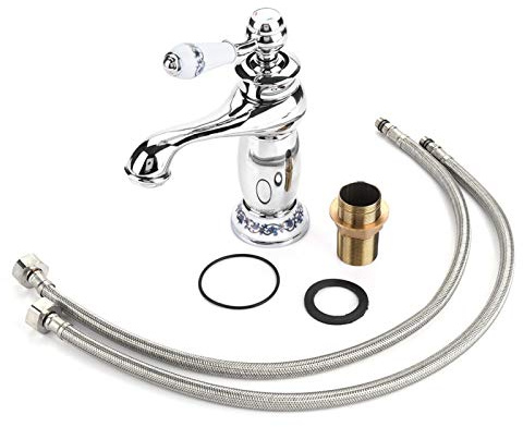 Bathroom Mixer Tap, Fydun Basin Mixer Tap, Floral Pattern Single Handle Mixer Tap Cold/Hot Water Faucet for Bathroom Basin Sink Other Accessories(Chromed)