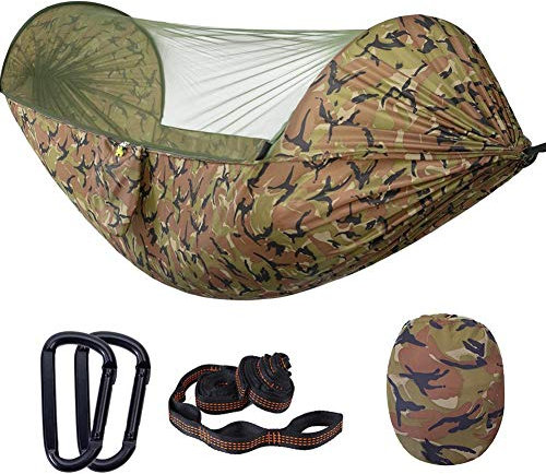 KiGoing Camping Hängematte mit Moskitonetz für 1-2 Person,Ultra-Licht Atmungsaktiv, Schnell Trocknende Fallschirm Nylon Camping Hängematte für Trekking, Reise, Strand, Garten