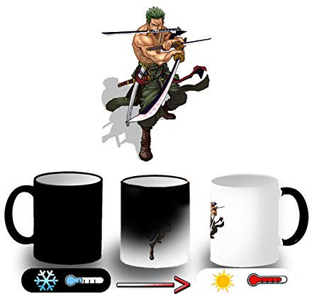 MERCHANDMANIA TAZA MÁGICA ZORO TRIPLE KATANA PIRATA magic mug