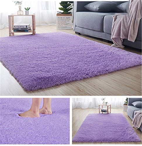 Nicole Knupfer Modern Plush Shaggy - Tappeto morbido in finta pelliccia, per divano, 140 x 200 cm, colore: Lilla