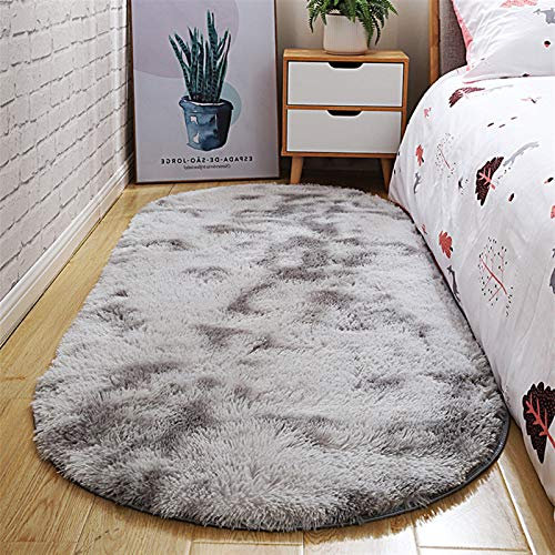 Icegrey Shaggy Teppich Hochflor Langflor Oval Tie-Dye Teppiche Farbecht Pflegeleicht für Wohnzimmer Esszimmer Kinderzimmer Schlafzimmer Bettvorleger, Tie-Dye Hellgrau, 80x160cm