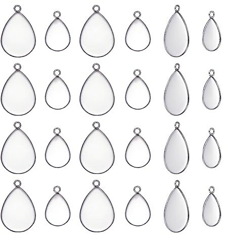 UNICRAFTALE Ca. 40Stk. 2 Größen Teardrop Anhänger Rohlinge Edelstahl Rohling Lünette Hypoallergene Tablettbasis Fräskante Lünettenbecher Für Schmuckherstellung DIY-Befunde Edelstahl Farbe