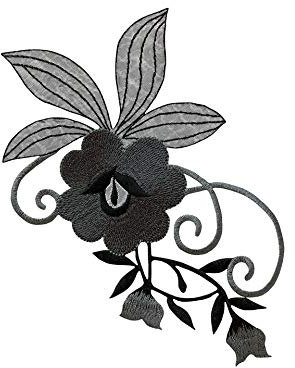 Monoquick Bügelbild Aufnäher Patch Applikation zum Aufbügeln Blumen Ornament schwarz grau groß 18,0 x 10,0 cm (22100)