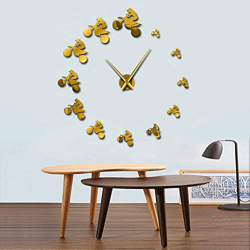 Reloj de pared gigante para bicicleta de cross, para deportes extremos, sin marco, para bicicleta de montaña, motocicleta (dorado, 119 cm)