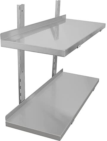 TAIMIKO Mensola da parete portaoggetti cucina 2 vassoi, elementi per montaggio a parete, design moderno, acciaio inox, (ristorante, bar, casa, cucina, lavanderia, garage e lavanderia) (60 x 30 cm)