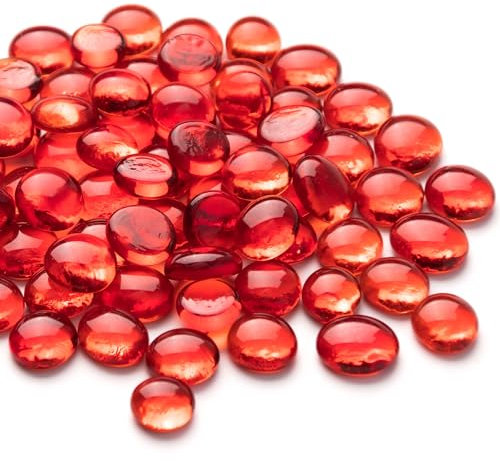 Meschett 50 pièces Pierres précieuses en Verre, Pierres Rouges de Mancala Perles de marbre avec Fond Plat pour Le Remplissage de Vase Artisanal d’Art décoratif à la Maison (1,3 cm ~ 1,8 cm)