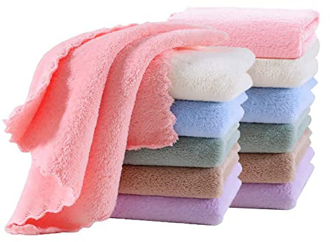 Pfimigh 12er-Pack Baby-Waschlappen, 25 x 25 cm, Korallen-Fleece-Waschlappen, extra saugfähiger und weicher Waschlappen für empfindliche Haut von Säuglingen