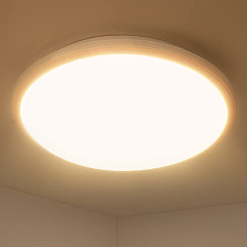 JONMONSM Led Deckenleuchte 24W, 3000K 3000LM Deckenlampe LED IP54 Wasserfest Led Lampen Deckenlampen für Wohnzimmer, Schlafzimmer, Badezimmer,Balkon, Korridor, Warmes Weiß Ø300*H40mm