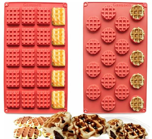 Lot de 2 moules à gaufres en silicone, 18/20 cavités, mini moules à gaufres, moules antiadhésifs pour la fabrication de gâteaux, biscuits, chocolat