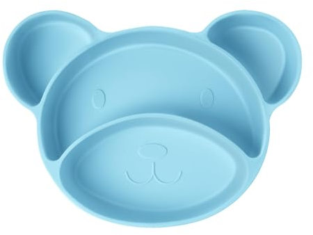Vicloon Assiette à Ventouse pour Bébé,Vaisselle Silicone pour Bébé sans BPA Suction Plate pour Lave Vaisselle et au Micro Nndes, Ventouse avec Antidérapante (Bleu Clair)