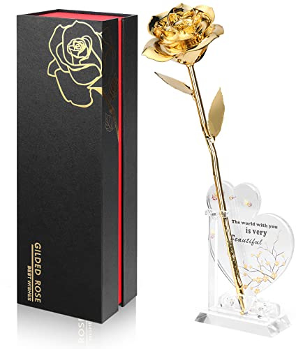 Anthonic Gold Dipped Rose Real 24K Gold Rose, Genuine One of a Kind Rose Hand Dipped in 24K Golden Roses Romantic Gifts for Women in Her Birthday Anniversary Valentines Day Mothers Day