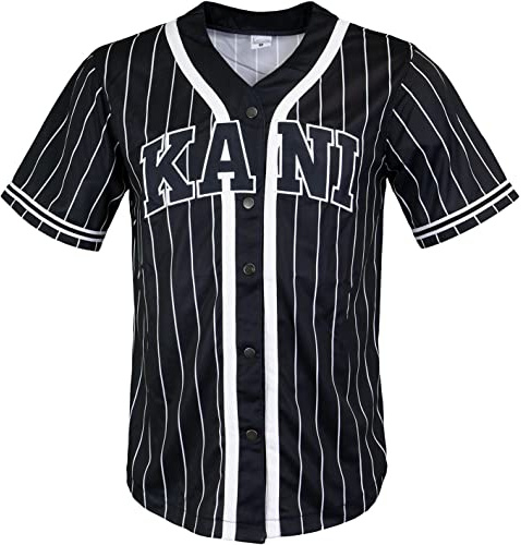 Karl Kani Serif Pinstripe Baseball Jersey Trikot (DE/NL/SE/PL, Alphanumerisch, XXL, Regular, Regular, Black)