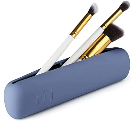 CORNERIA Silicone Makeup Brush Holder for Travel, Business, Portable Makeup Brush Case Eco-Friendly, Makeup Brush Organizer Soft Feel, Nice and Stylish Makeup Brush Box for Gifts (Blue)