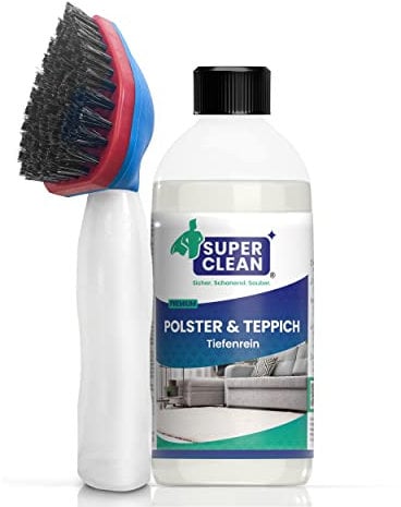 SUPER CLEAN Polster und Teppich Tiefenrein. Polsterreiniger Konzentrat für alle Arten von Polstern, Teppichböden, Autositzen, Sofa oder Couch Inhalt: 500 ml + Shampoonierbürste