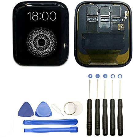 JUANIO Vidrio táctil+ Pantalla LCD Compatible con Apple Watch Serie 5 Talla 44mm Negro + Herramientas
