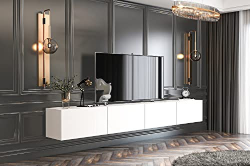 GİVAYO MOBİLYA Givayo Möbel Milano 240 cm Tv-Unit Tv Stand TV-Schrank TV-Ständer Wandmontage oder freistehender Einsatz je nach Vorliebe Weiß