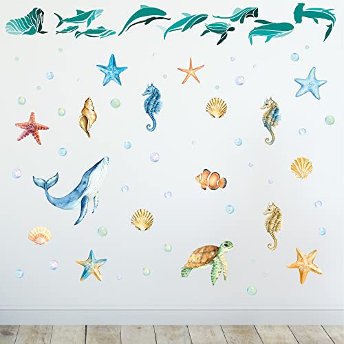 Sunnywall Wandsticker Wandtattoo Wandbild Baby Aufkleber Kinderzimmer Baby Wandaufkleber Spielzimmer (Unterwasserwelt Seesterne Muscheln Schildkröte)
