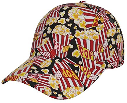 Bunte Fisch-Unisex-Baseballkappe, verstellbare Mütze, passend für Männer und Frauen, Alltag, Radfahren, Outdoor-Aktivitäten, Popcorn-Druck, Einheitsgröße