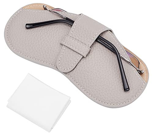 CREATCABIN Leather Glasses Case Slim Squeeze Top Sunglasses Pouch Lightweight Travel Portable Soft Eyeglasses Cover Holder with Suede Fiber Cleaning Cloth for Women Men Gray