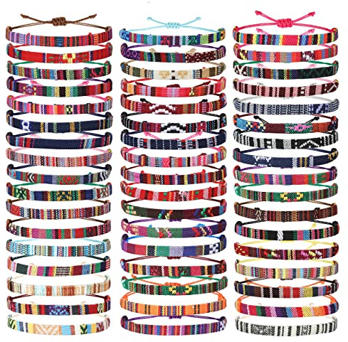 Yinkin 50 Pcs Boho Surfer Bracelet for Men Women Summer Beach Anklet Bracelet Waterproof Braided Bracelets Handmade Adjustable Bracelets Colorful Thin String Rope Jewelry for Festival Accessories