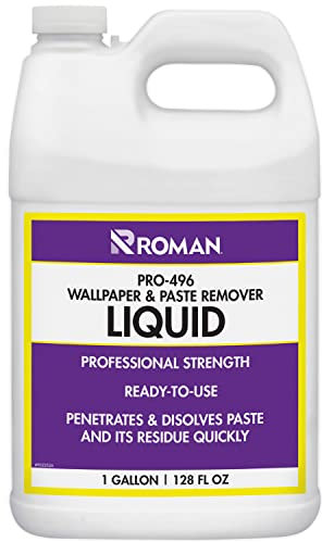 Roman Wallpaper Remover Liquid, Contractor Strength Wallpaper Stripper and Adhesive Remover, Unscented, Non-Staining, Clear, PRO-496 (1 Gallon, 300 Sq. Ft.)