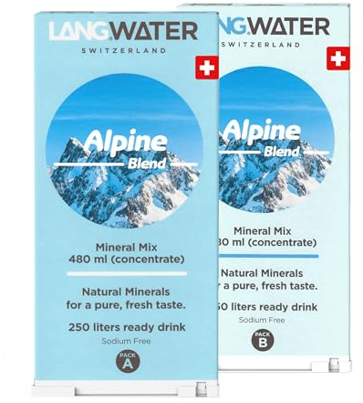 LANGWATER Alpine Blend Minerals. 2 Packs de Minéraux Naturels Liquides (Calcium, Magnésium). Additif Mineral pour le Purificateur d'Eau Osmose Inverse LANG TheWell - Améliore l'Eau Purifiée