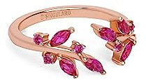 SINGULARU - Anello Buganvilla Raspberry. Regolabile. Argento Sterling 925 con Finitura Placcata Oro Rosa 18 Kt e Zirconi. Taglia Unica. Gioielli da Donna