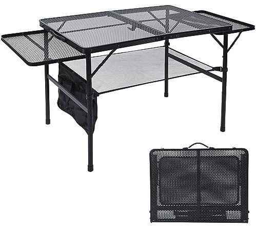 JOUYEK Klappbarer Grilltisch, 90 x 60 cm, tragbarer Campingtisch mit 2 Flügelplatten, höhenverstellbarer Metalltisch mit Netz-Desktop und Netztasche, Outdoor-Tisch für Camping, Picknick, Strand und