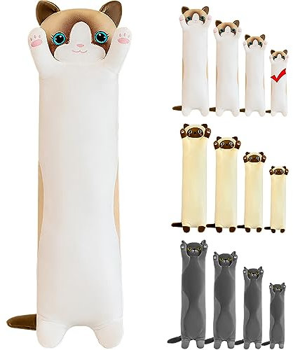 LEcylankEr Katze Kuscheltier 50cm Weiche Katze Plüsch Plüschtier Kissen Katze Stofftier Kuscheltiere für Kinder Freundin Kissen Spielzeug Geschenke für Geburtstag Weihnachten Valentinstag (Weiß, 50cm)
