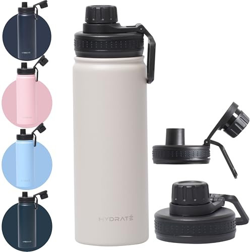 Hydrate Stainless Steel Water Bottles 500ml - Double Insulated Metal Water Bottles - Thermal Flask - Keep Drinks Hot for 12Hrs and Cold for 24Hrs - Sweat Proof, Reusable - Sports Water Bottle - White